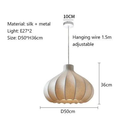 A beige silk and metal decorbites led pendant light with a fluted lantern design for elegant home lighting