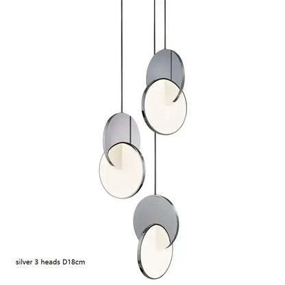 Silver modern pendant light with three circular heads and frosted glass diffuser by DecorBites LED pendant light