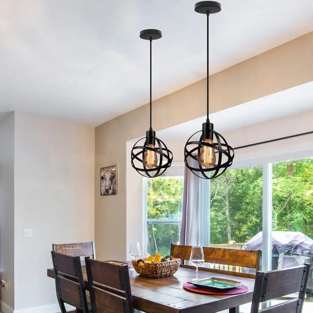Black wrought iron decorbites led pendant light with exposed filament bulbs vintage industrial ceiling fixture