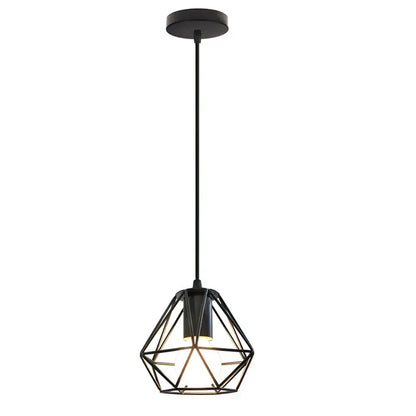 Black geometric DecorBites™ led pendant light with cage metal frame and frosted glass panels for vintage loft decor