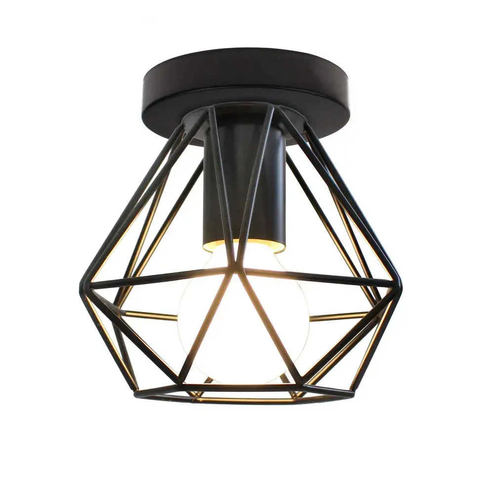 Decorbites™ black metal geometric cage led pendant lights with warm bulb vintage loft style for living room kitchen decor