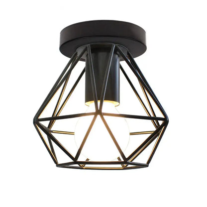 Decorbites™ black metal geometric cage led pendant lights with warm bulb vintage loft style for living room kitchen decor