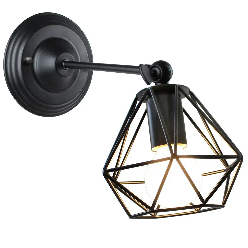 Black metal led pendant lights with geometric cage design and exposed bulb for vintage loft home decor