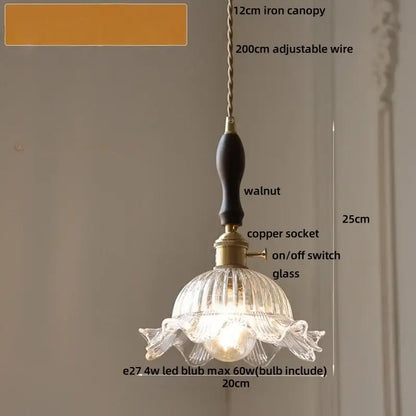 Decorbites led pendant light featuring a clear glass fluted design with walnut handle for modern home decor