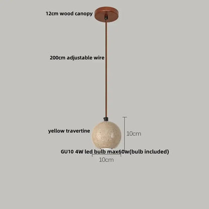 Decorbites led pendant lights spherical yellow travertine pendant light with copper wire and wooden canopy
