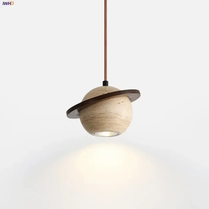 Beige stone globe decorbites led pendant light with dark wood ring for stylish home lighting and modern pendant lights