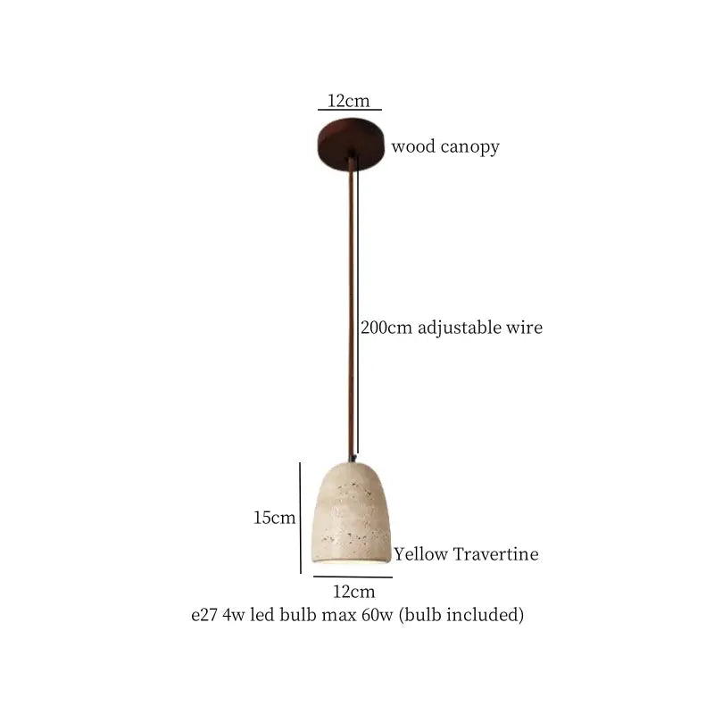 DecorBites led pendant light with dark wood canopy bronze wire and yellow travertine shade for vintage decor
