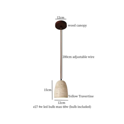 DecorBites led pendant light with dark wood canopy bronze wire and yellow travertine shade for vintage decor