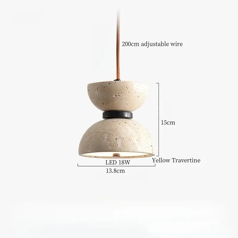 Yellow travertine decorbites led pendant light with two stacked dome shades and copper wire suspension for vintage decor