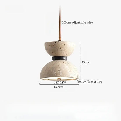 Yellow travertine decorbites led pendant light with two stacked dome shades and copper wire suspension for vintage decor