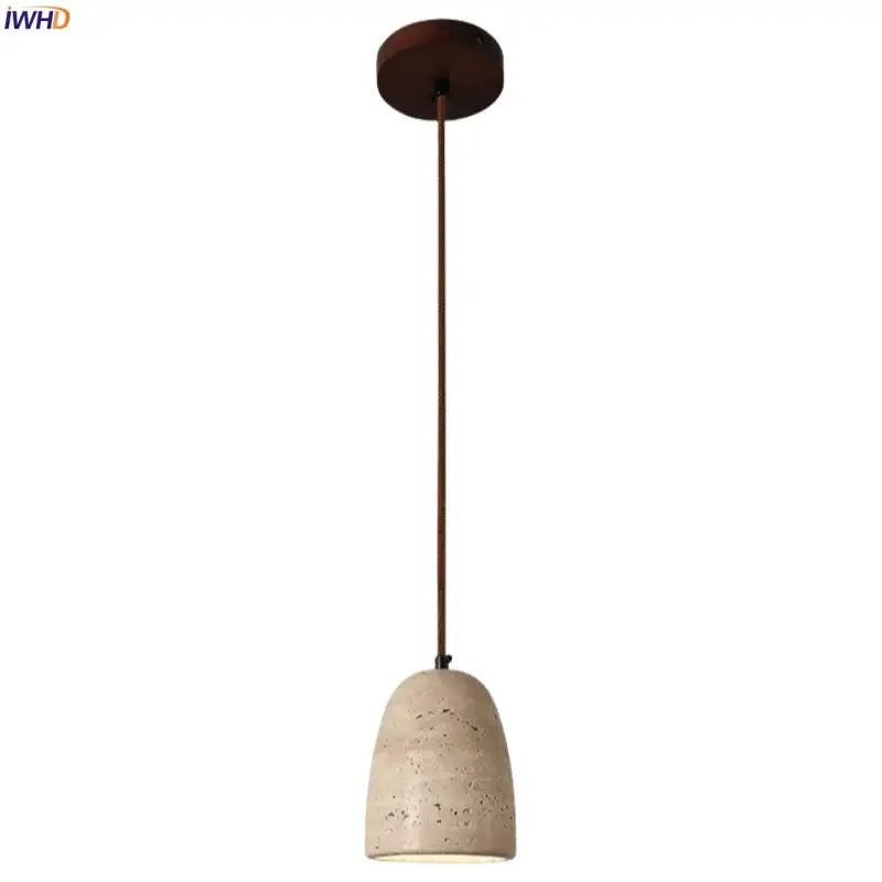 Minimalist DecorBites LED pendant light with textured beige concrete shade and dark brown wooden ceiling mount