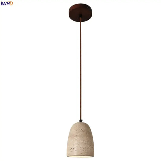 Minimalist DecorBites LED pendant light with textured beige concrete shade and dark brown wooden ceiling mount