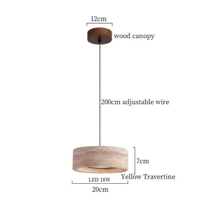 Yellow travertine cylindrical decorbites led pendant light with wooden canopy and adjustable wire for vintage hanging lamp