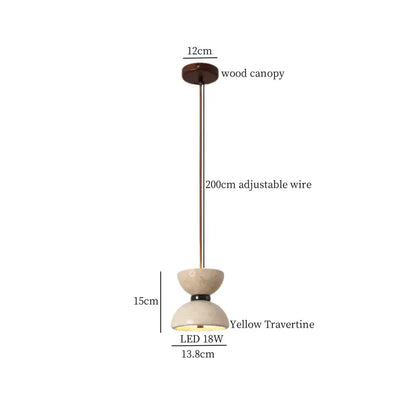 A decorbites led pendant light with a warm yellow travertine shade and adjustable bronze wire for living room use