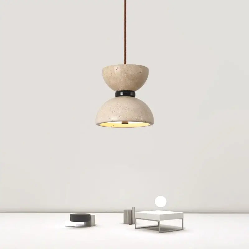 Beige concrete decorbites led pendant light with black accent band and speckled finish for living room and kitchen