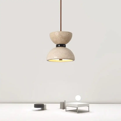 Beige concrete decorbites led pendant light with black accent band and speckled finish for living room and kitchen