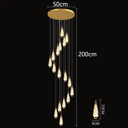 Gold-toned decorbites led pendant with teardrop crystal pendants for modern indoor led pendant staircase lighting