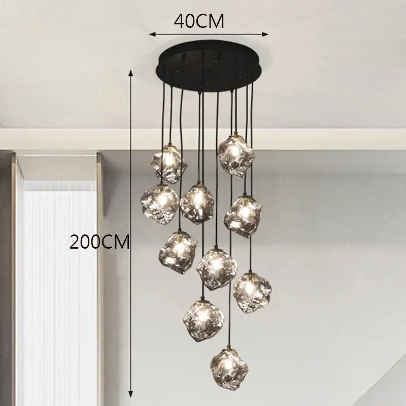 Modern black circular decorbites led pendant light with ten silver glass globes ideal for led pendant staircase lighting