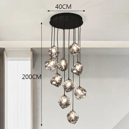 Modern black circular decorbites led pendant light with ten silver glass globes ideal for led pendant staircase lighting