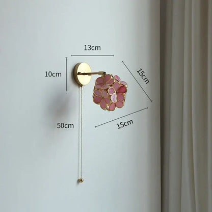 Decorbites led petal wall sconce with delicate pink floral design brass frame and pull chain for modern nordic decor