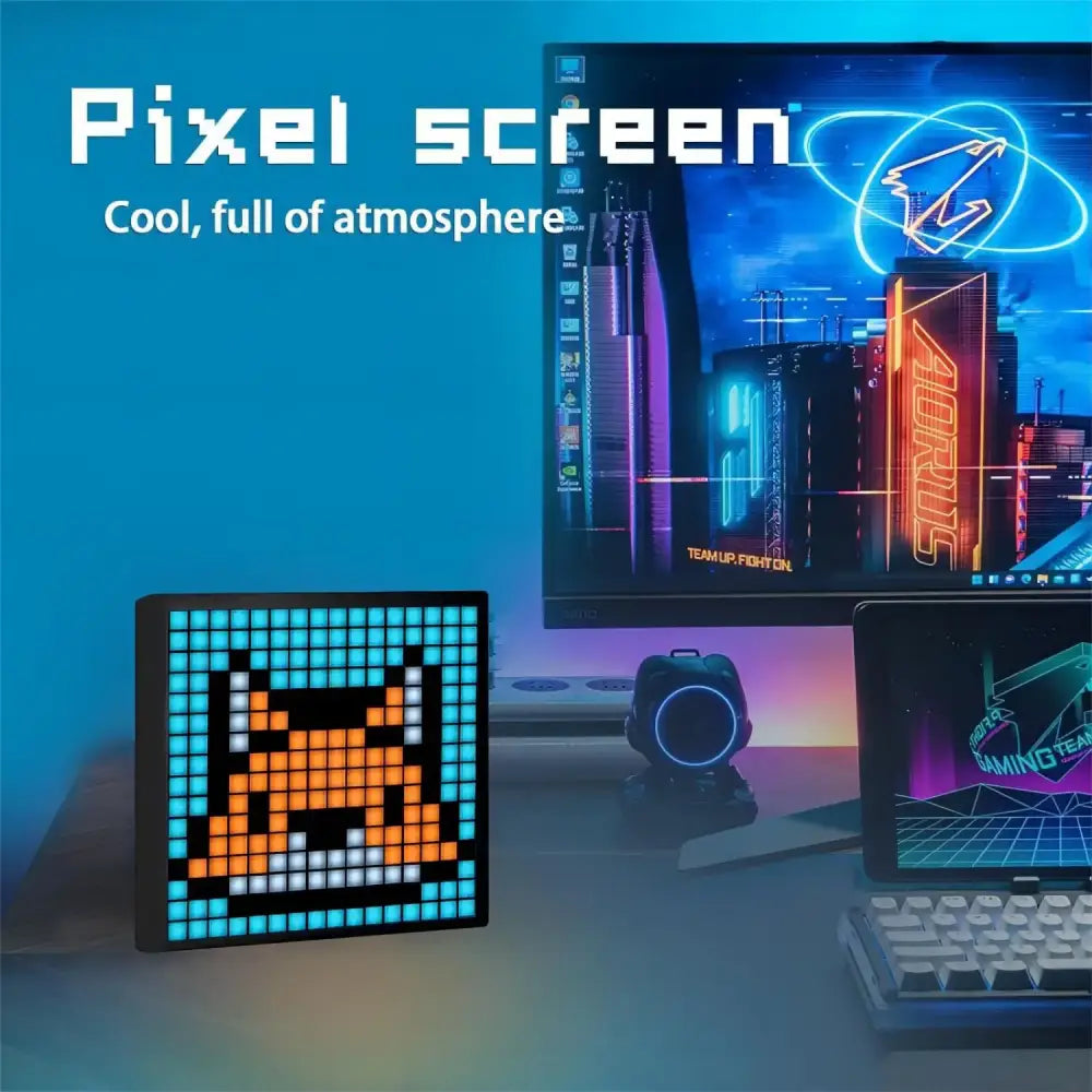 Decorbites led pixel display showing a glowing orange and white fox face on an led display for gaming room decor