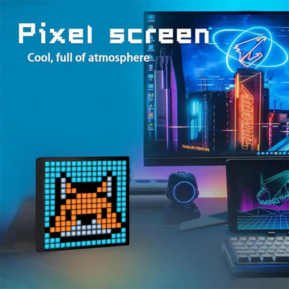 Decorbites led pixel display showing a glowing orange and white fox face on an led display for gaming room decor