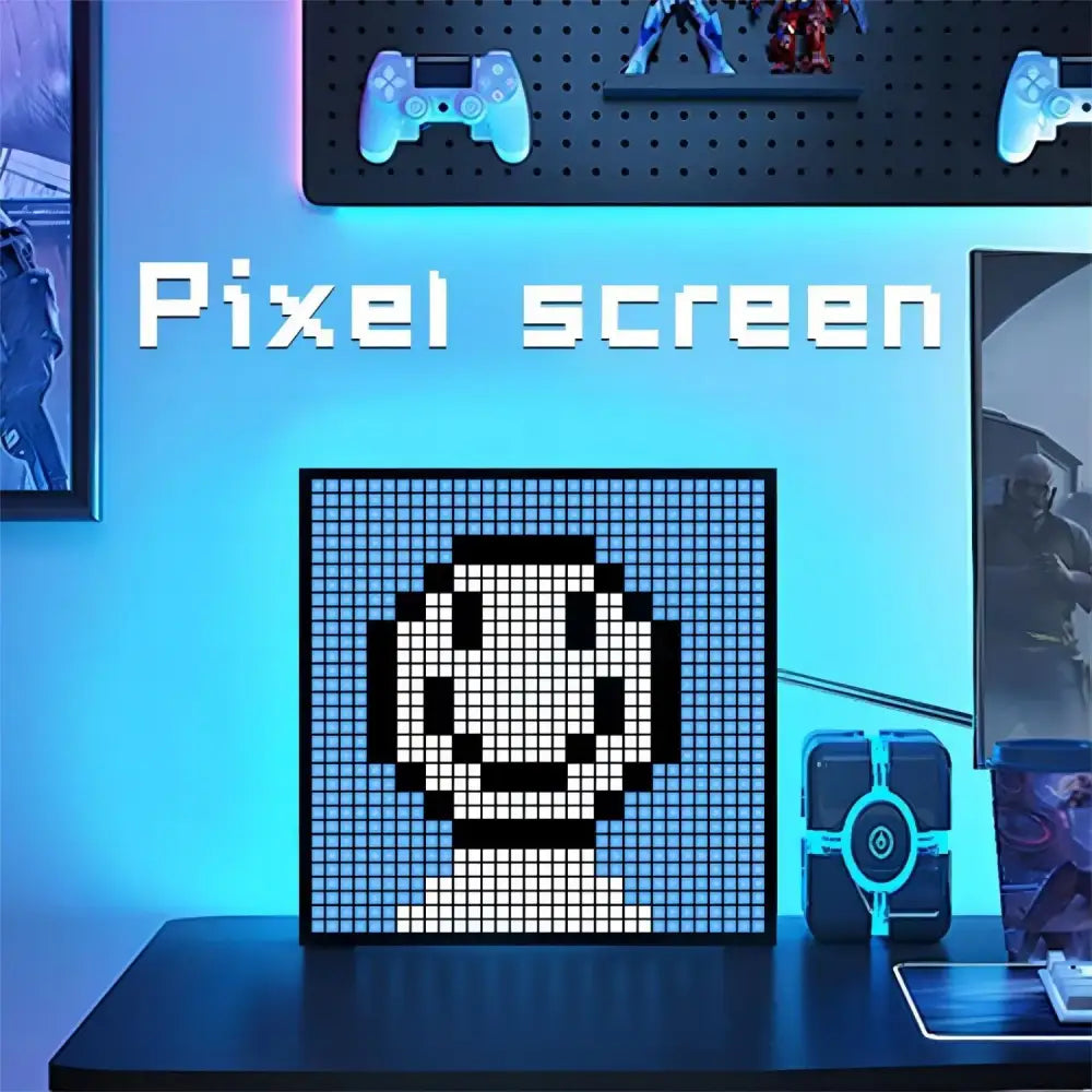 Decorbites led pixel black and white led pixel display showing a smiling face with bluetooth app control for gaming room decor