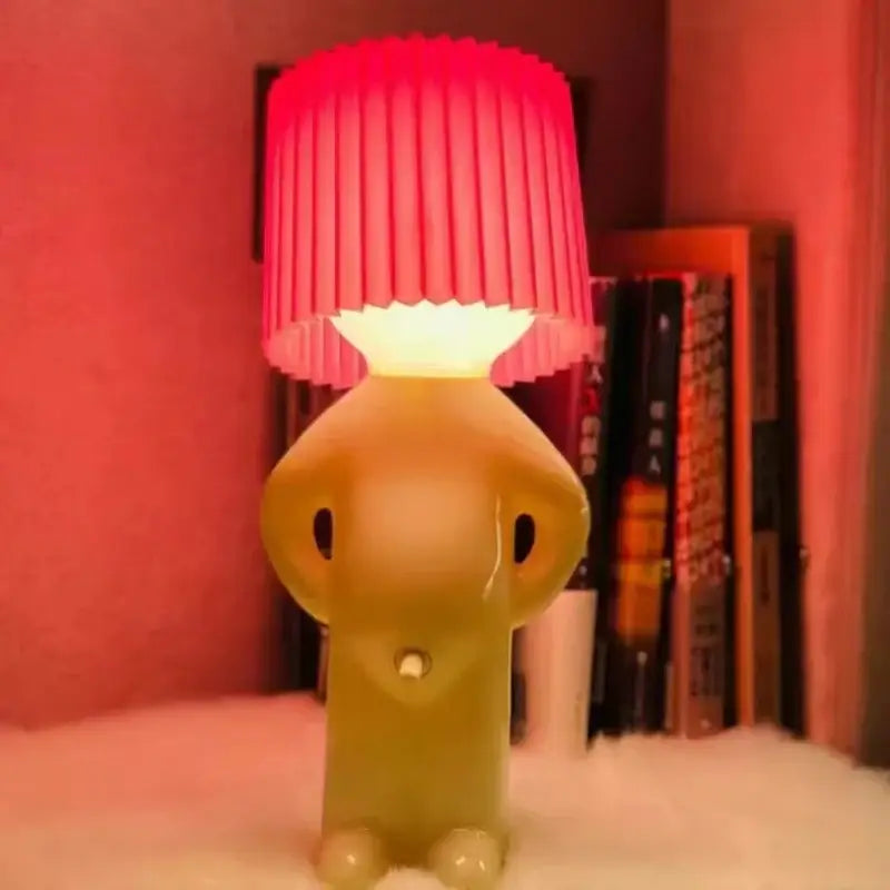 Decorbites led pleats table lamp with whimsical translucent yellow elephant base and vibrant red pleated shade for bedroom