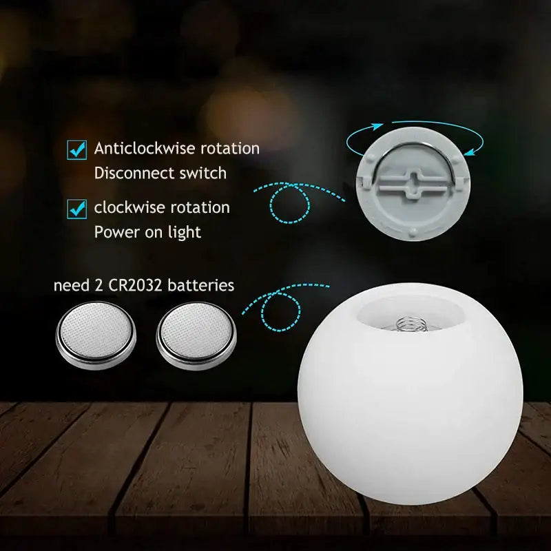 White spherical decorbites led pool ball light with matte finish and anticlockwise rotation disconnect switch on base