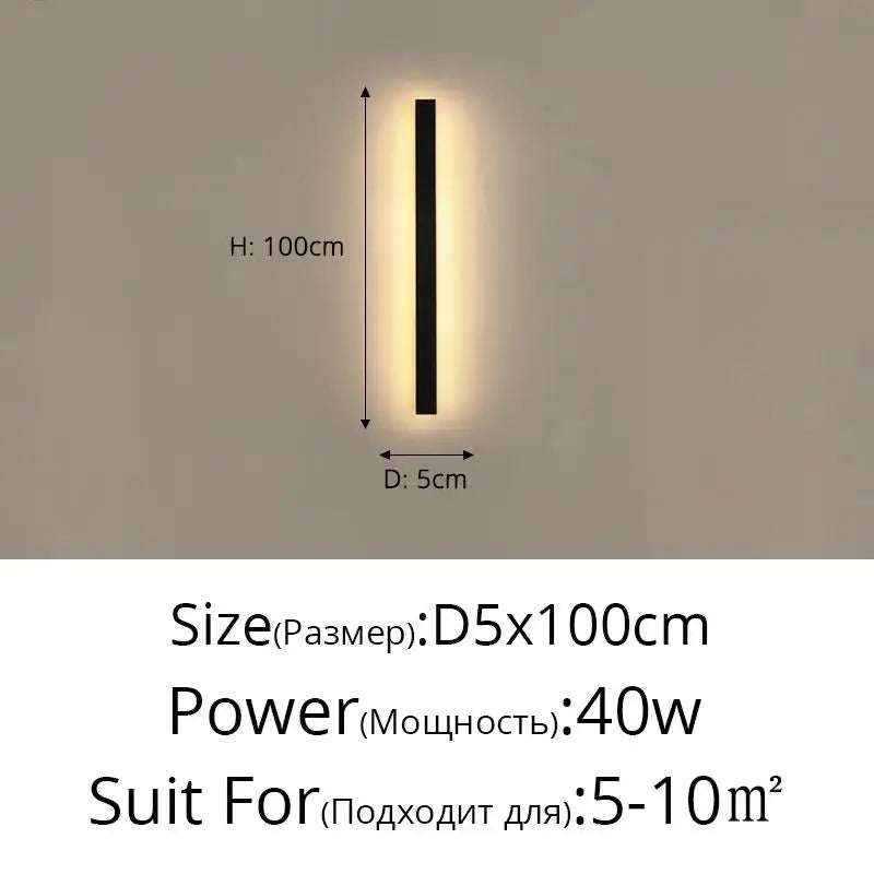 A sleek modern black wall-mounted decorbites led porch light fixture with slim 5cm diameter and 100cm height