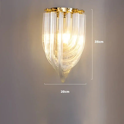 Decorbites led postmodern wall sconce with gold-toned frame and cascading clear glass prisms for elegant foyer lighting