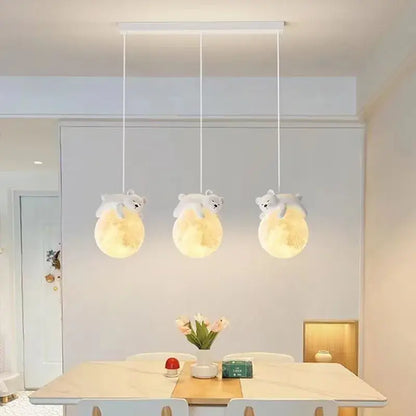 Three plush white bears perched on yellow textured moon pendant lights decorbites led rabbit chandelier for living room