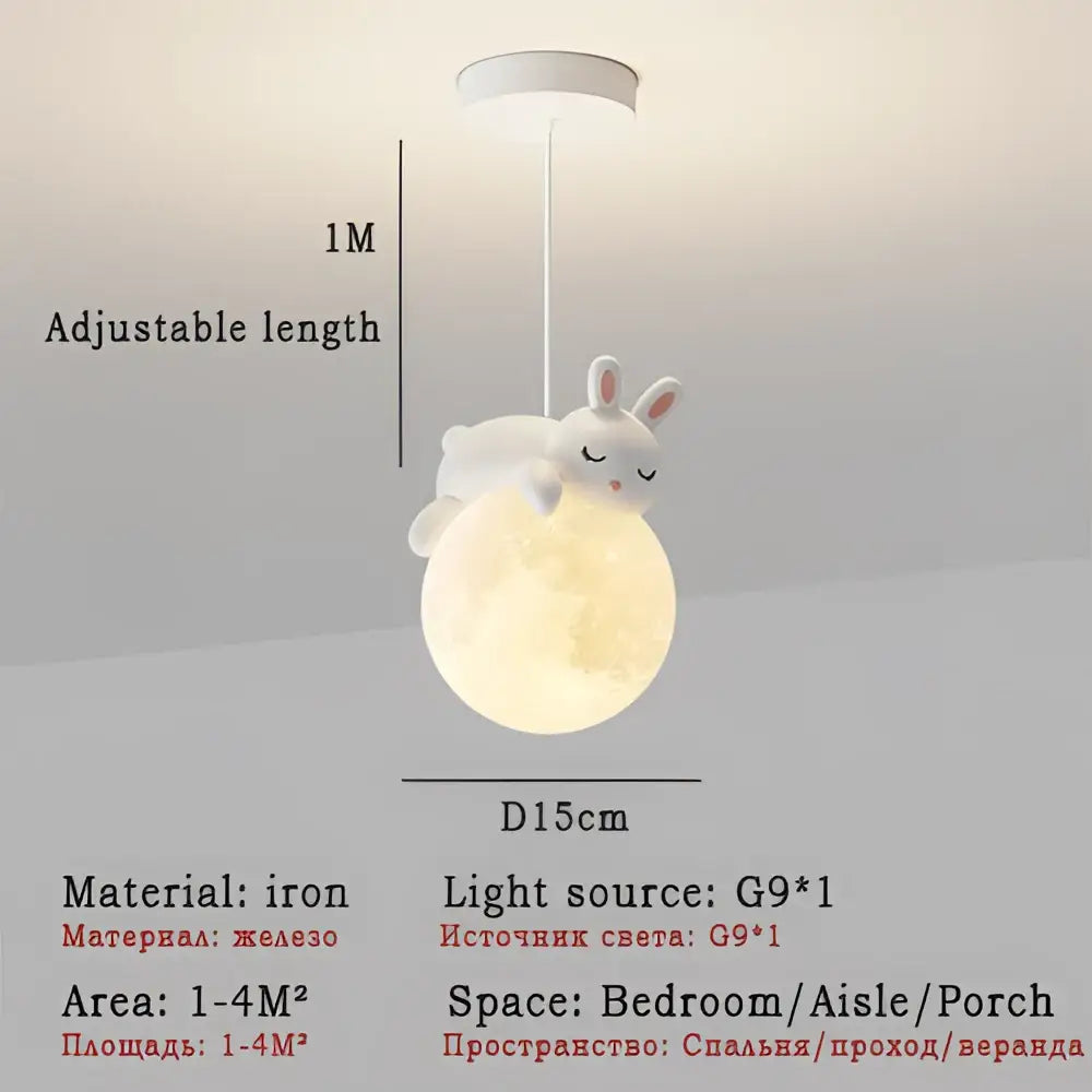 White rabbit-shaped decorbites led rabbit chandelier pendant light with textured glowing moon base for living room decor
