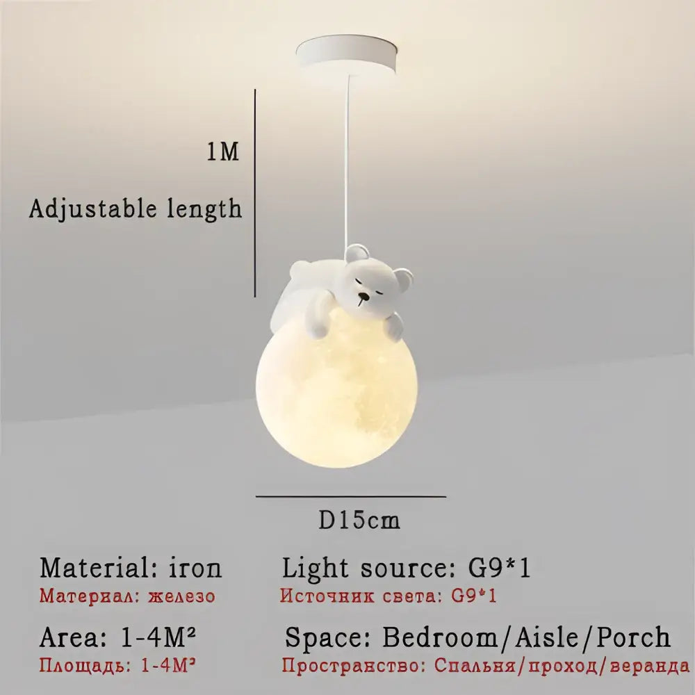 White polar bear-shaped iron pendant light with glowing moon base by decorbites led rabbit chandelier for living room
