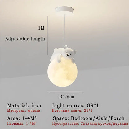 White polar bear-shaped iron pendant light with glowing moon base by decorbites led rabbit chandelier for living room