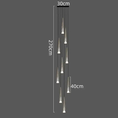 Modern minimalist decorbites led rain drop chandelier with tapered glass shades and black ceiling mount for staircase lighting