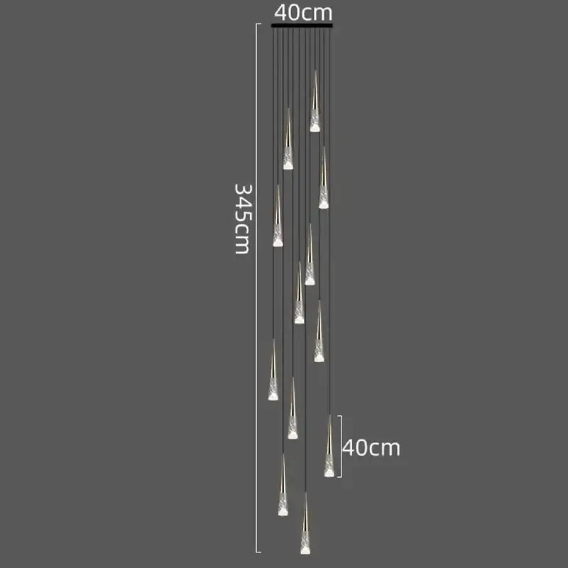 Modern nordic decorbites led rain drop chandelier with slender crystal glass droplets on a sleek black frame for staircases