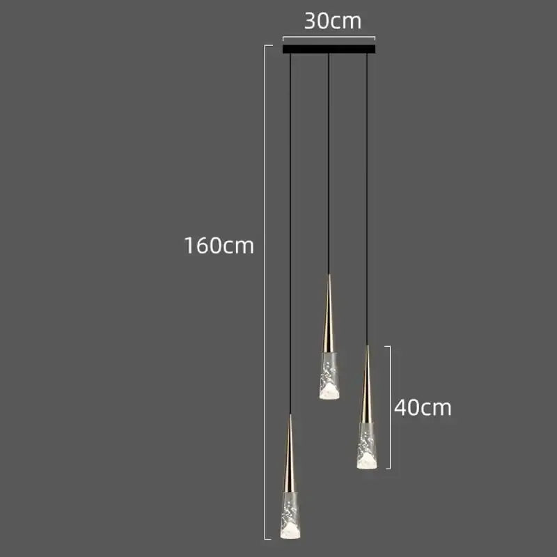 Decorbites led rain drop pendant light with three gold metallic cone glass shades and embedded sparkling crystals