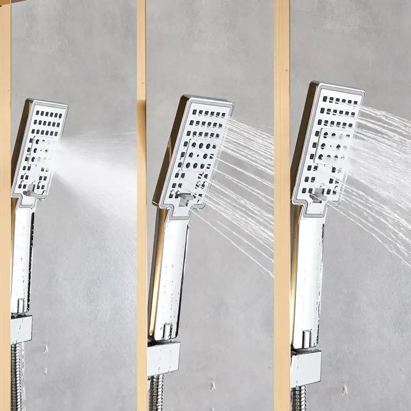 Modern chrome-finished rectangular rain showerhead with grid nozzles for decorbites led rain shower column tower