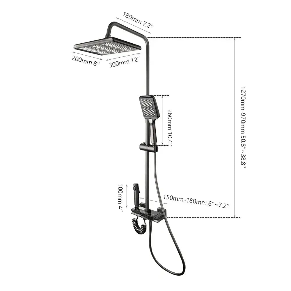 Black matte-finished DecorBites™ LED rain shower set with square rainhead and handheld spray nozzle for modern showers