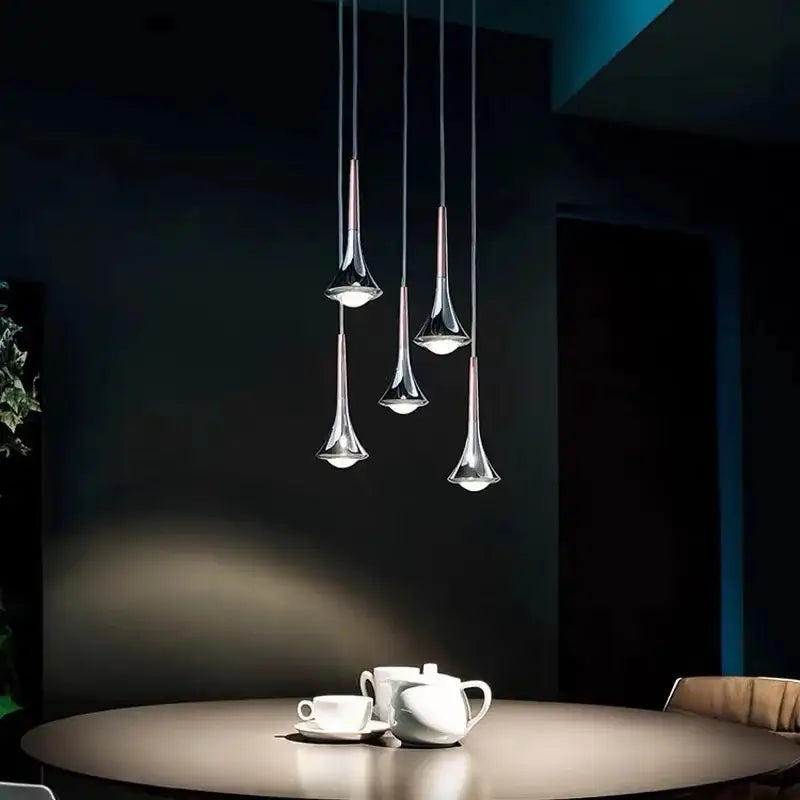 Five chrome chrome decorbites led rain pendant lights with trumpet design in led rain staircase chandelier for indoor use