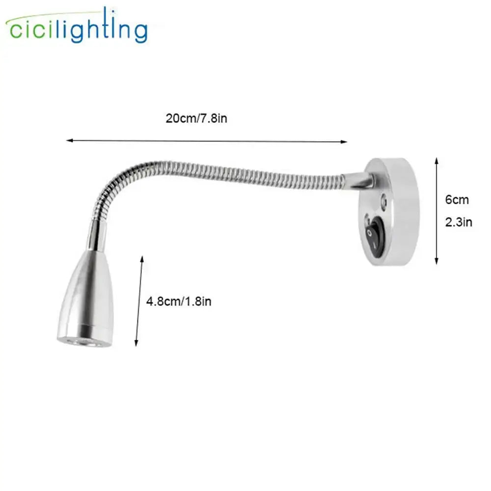 Silver flexible gooseneck decorbites led reading light with adjustable head for rv boat truck motorhome bedside use