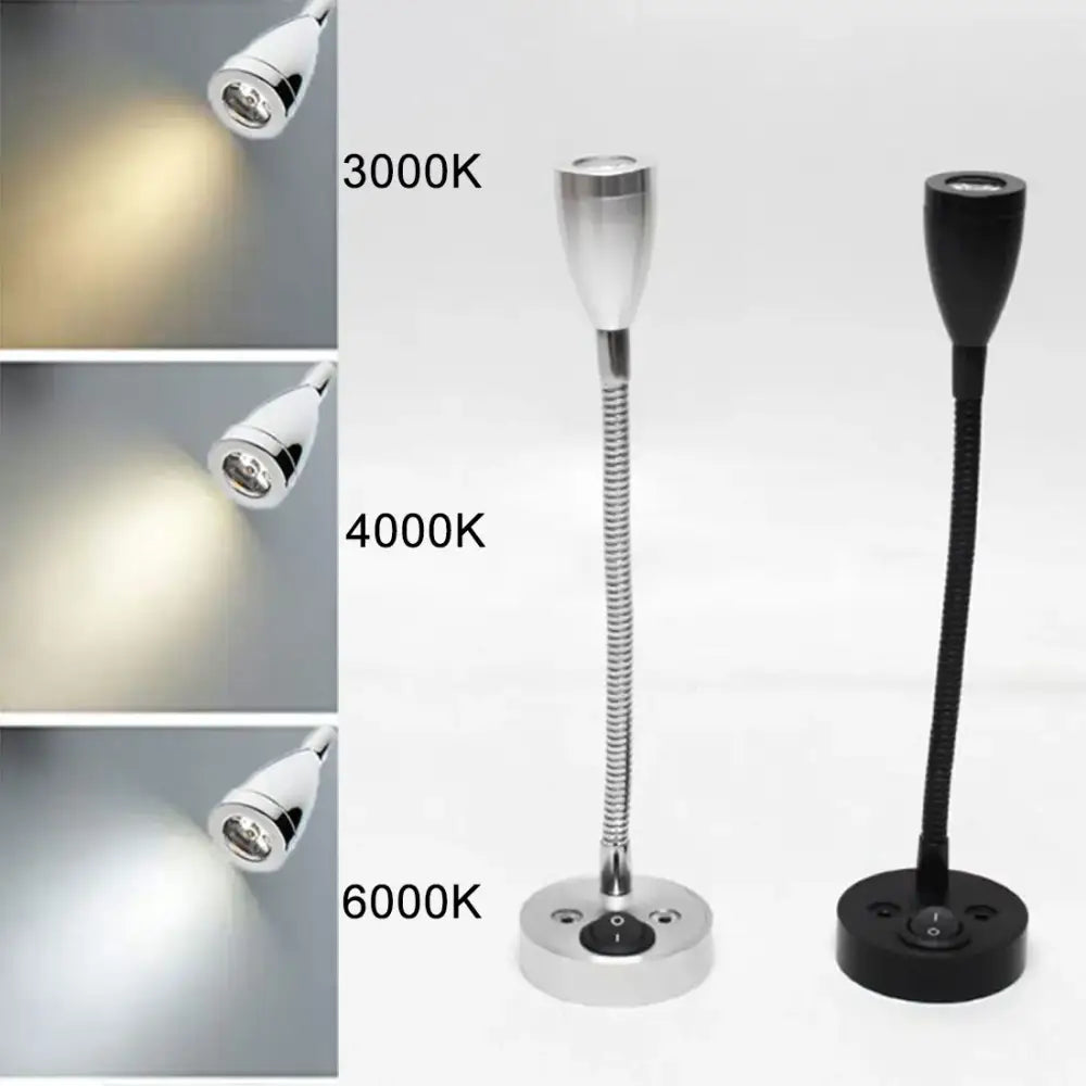 Decorbites led reading light with adjustable silver or black gooseneck and three color temperature settings for RV use