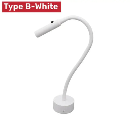 White decorbites led reading wall lamp with flexible gooseneck and circular base for bedroom and study use