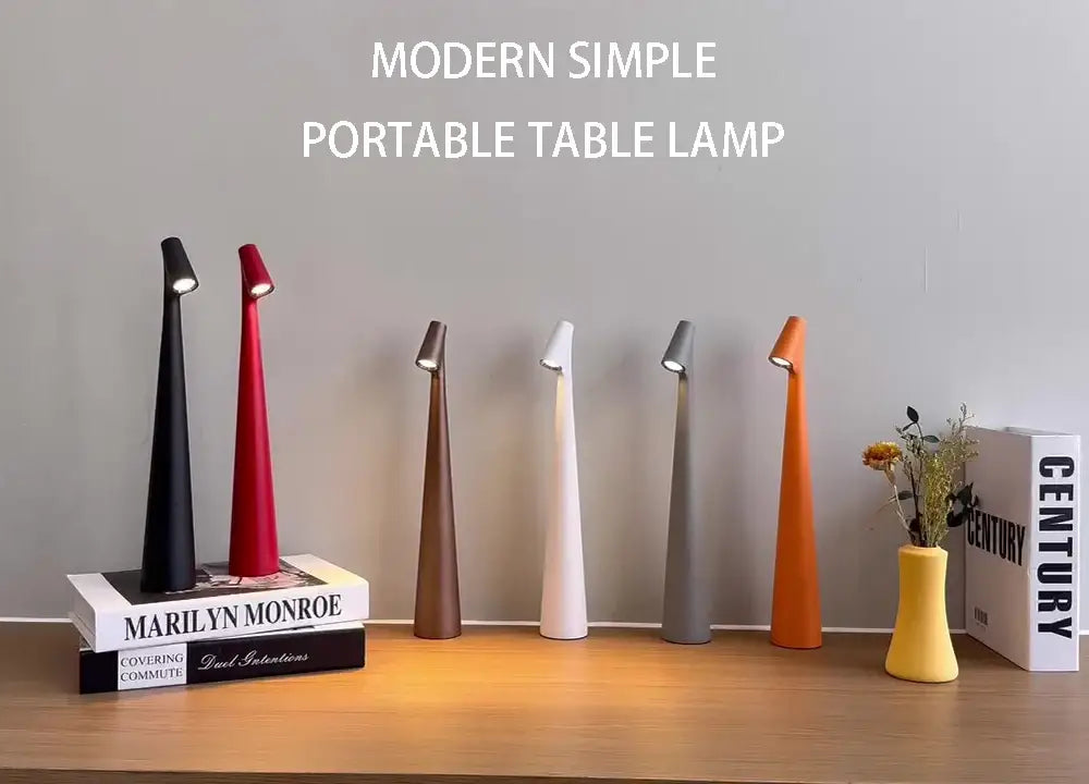 Modern DecorBites™ led rechargeable desk lamp with sleek tapered design and warm light for living room study use