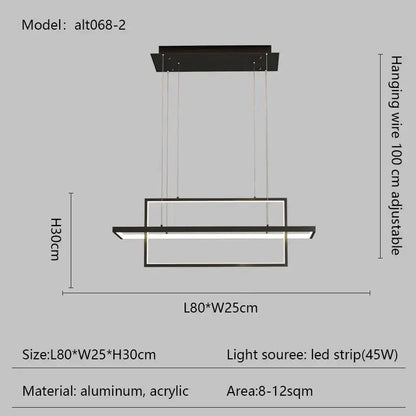 Modern black DecorBites LED rectangle pendant light with aluminum and acrylic construction for dining room and kitchen use