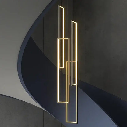 Modern geometric pendant lighting with glowing gold led strips forming overlapping frames by DecorBites led rectangle