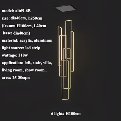 Modern gold-accented decorbites led rectangle pendant lighting with acrylic and aluminum frame for staircase decor