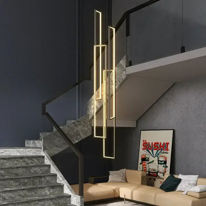 Modern gold-accented decorbites led rectangle staircase chandeliers pendant lighting for living room decor