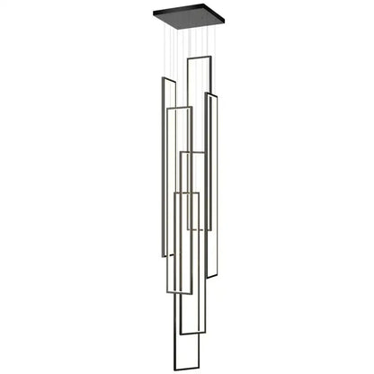 Modern black decorbites led rectangle pendant light with layered geometric frames for staircase and living room decor